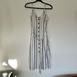 Forever 21 Navy Blue and White Striped Midi Dress